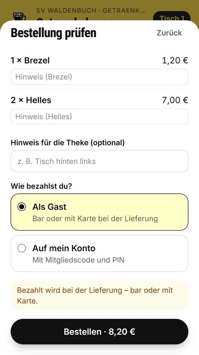Bestellung am Tisch per QR-Code