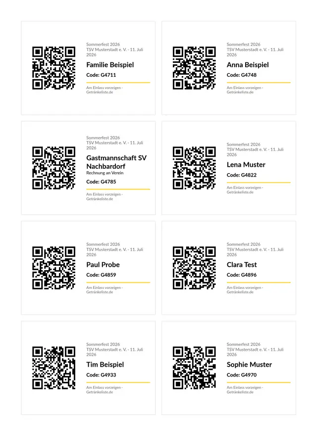 Gästekarten mit QR-Code für den Einlass