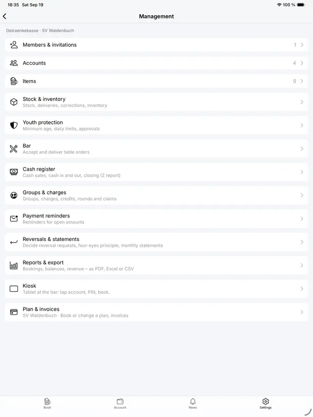 Verwaltung auf dem iPad
