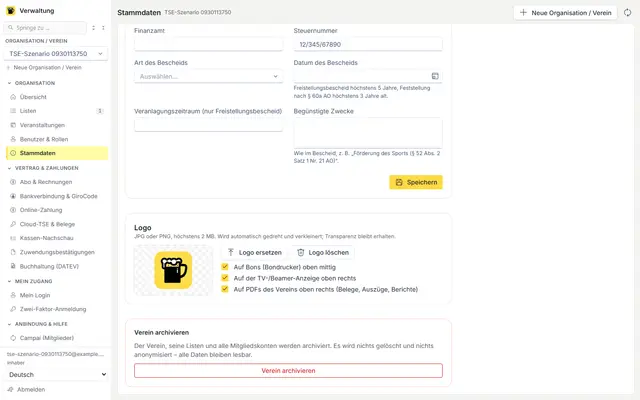 Vereinslogo für Bons, PDFs und TV-Anzeige