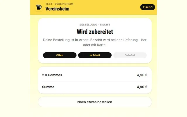 Bestellstatus für den Gast am Tisch